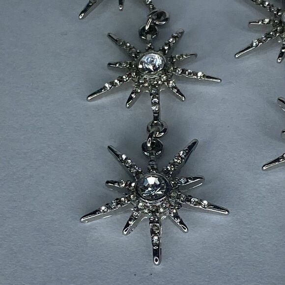 3 Star Sparkle Snowflake Star Drop Earrings 2.5” - Picture 4 of 5